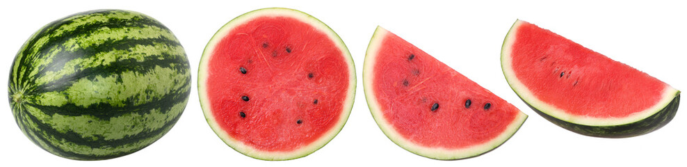 Wall Mural - Watermelon, half and slice isolated, Fresh and Juicy Watermelon, transparent PNG, PNG format, cut out