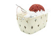 Basket with knitting items on isolated background