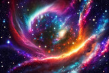 Fototapeta  - A fantastical galaxy with swirling colors, glowing stars, and cosmic dust