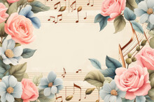 Seamless Pattern With Collage Of Musical Notes, Butterflies And Flowers In Retro Style.