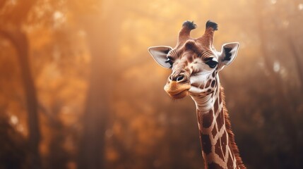 Giraffe in national park with blurred background and sunlight silhouette