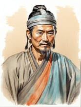 A Typical Citizen Man Of Han Dynasty Hand Drawn Sketch Portrait On Plain White Background From Generative AI