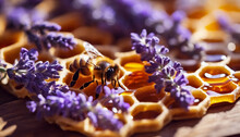 Simbiosi Naturale- Dolce miele e fragrante lavanda su tavolo rustico, dettagli meticolosi