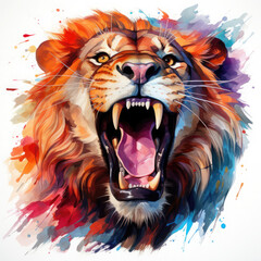  Watercolor Roaring Lion Illustration, Generative Ai
