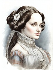 Wall Mural - Ada lovelace hand drawn sketch portrait on plain white background from Generative AI