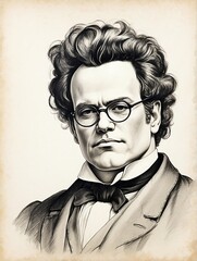 Wall Mural - Franz Schubert hand drawn sketch portrait on plain white background from Generative AI
