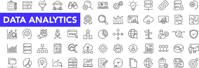 Poster - Data analytics icon set with editable stroke. Data analysis thin line icon collection. Vector illustration
