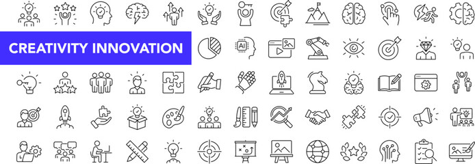 Leinwandbilder - Creativity innovation icon set with editable stroke. Creative business solutions thin line icon collection. Vector illustration