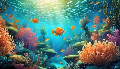 pretty coral reefs and fish in the sea