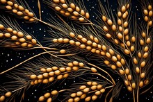 Fractal Burst Background, Immerse Yourself In The Beauty Of Nature With An AI-generated Image Showcasing A Close-up View Of Wheat Fruit Against A Striking Black Background
