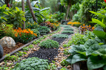 Poster - A spice garden flourishing with a kaleidoscope of colors and fragrances, embodying the essence of homegrown culinary delights. Concept of home gardening for spices. Generative Ai.