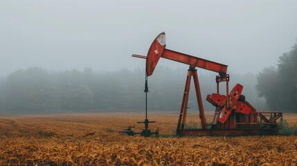 Wall Mural - Oil pump integration in agricultural landscape  where energy and farming collide