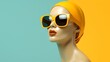 Stylish Mannequin Head With Orange Sunglasses on Vibrant Background