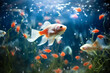 A group of goldfish are swimming in a tank