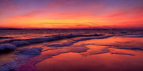 Wall Mural - sunset over the sea,panorama . ai generative