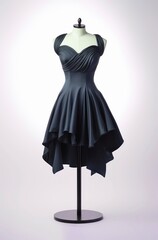 Wall Mural - Black short evening dress on a female mannequin on white background.