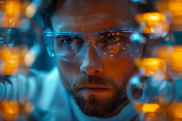 Poster - A materials scientist studying the properties of nanomaterials, pushing the boundaries of material science. Concept of nanotechnology research. Generative Ai.