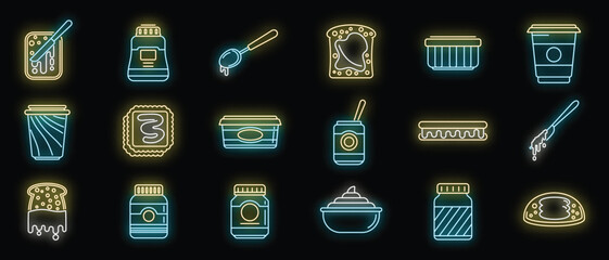 Sticker - Chocolate paste icons set outline vector. Jar bottle. Chocolate paste neon color isolated