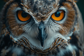 Poster - a person in a business suit with an owl's head, illustrating wisdom and intelligence in managerial r