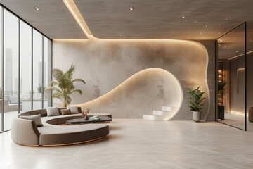Poster - a sleek and minimalist office space with modern furniture and large windows, creating an environment
