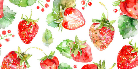 Wall Mural - Hand drawn watercolor painting strawberry on white background.