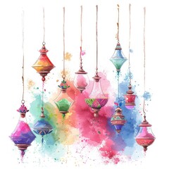 Wall Mural - Colorful Painted Lanterns Swinging in the Wind