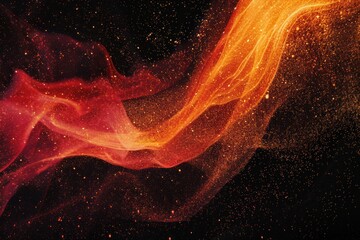 Poster - Abstract red orange yellow glowing grainy color gradient wave shape black background noise texture effect