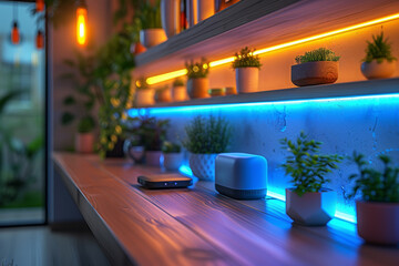 Poster - An intelligent home automation system seamlessly controlling lights, thermostats, and security. Concept of connected living. Generative Ai.