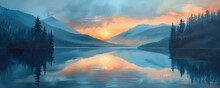 Sunset At A Calm Mountain Lake