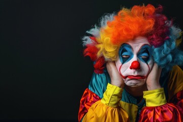 Wall Mural - Portrait of a Sad clown on black background