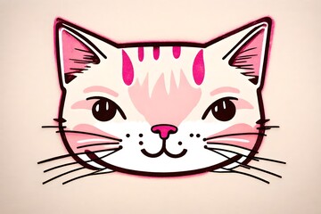 Naklejka na meble cute pink cat face logo illustration , vntage japanese cartoon
