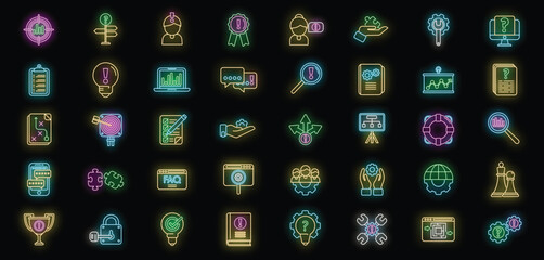 Poster - problem solving icons set outline vector. business brainstorming. problem challenge neon color isola