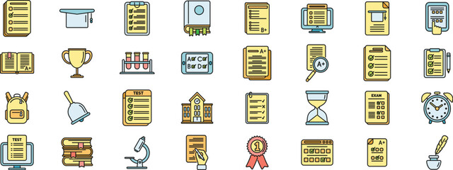 Poster - school test icons set outline vector. online learn. quiz education thin line color flat isolated
