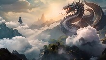 A Dragon On The High Mountains With A Cloud Of Chinese Culture