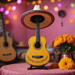 Cinco De Mayo With Guitar, Sombrero, Marigold On Pink