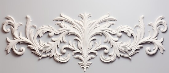 Sticker - A monochrome art piece featuring a white carving of leaves and swirls on a metal rectangle, showcasing symmetry and pattern. Perfect as a fashion accessory for any event