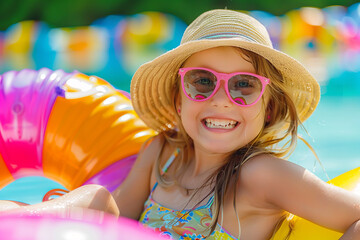 Poster - girl into the swimming pool with glasses