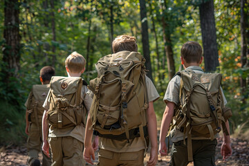 Sticker - Boy Scouts with Backpacks Gearing up for a Hike