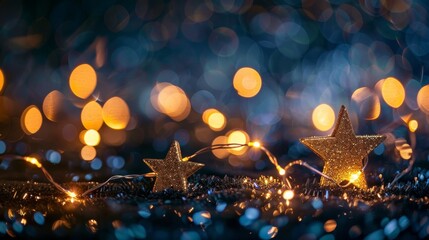 Wall Mural - a pair of gold stars are lit up against a dark background