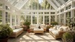 Sunroom with high windows allowing ambient natural light.