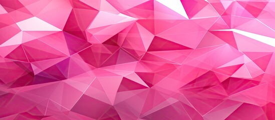 Wall Mural - A vibrant pink background adorned with a creative artsinspired geometric pattern of triangles in shades of purple, magenta, and pink, exuding symmetry and artistry