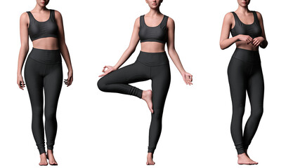 Wall Mural - black sports bars and yoga pant on one foot standing pose isolated 3d rendering 