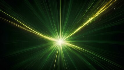 Wall Mural - Asymmetric green light burst abstract beautiful rays of lights on dark green background 