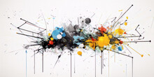 Colorful Abstract Painting With Bright And Vibrant Colors In A Graffiti Style On A White Background.