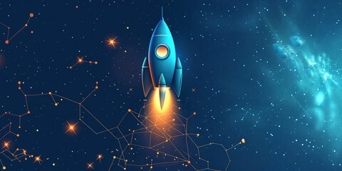 Wall Mural - futuristic space rocket launching into the starry sky, a scene of exploration and discovery