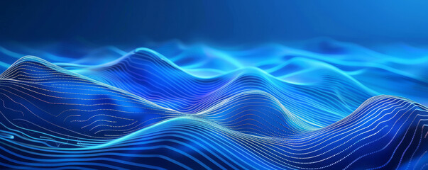 Wall Mural - futuristic blue waves with dynamic wavy lines on an abstract geometric background