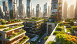 Montage cityscape of an eco-friendly green city with numerous green parks and gardens
