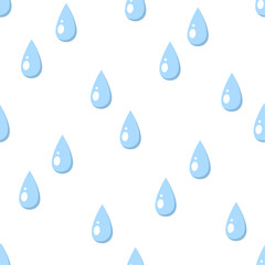 Wall Mural - Blue raindrops on white background. Vector seamless pattern.