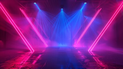 Wall Mural - Background of empty stage show. Neon light and laser show.