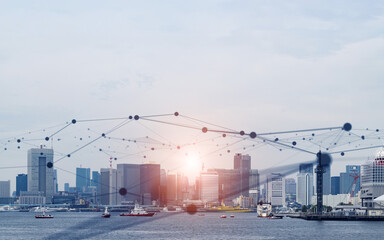 Poster - Modern city and communication network concept. IoT (Internet of Things). Smart city. Digital transformation.